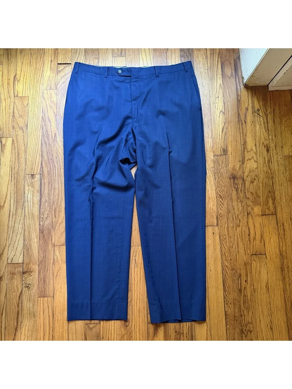 Canali Dress Pants Mens 38x30 Blue Wool Flat Front Straight Leg Trousers Italy